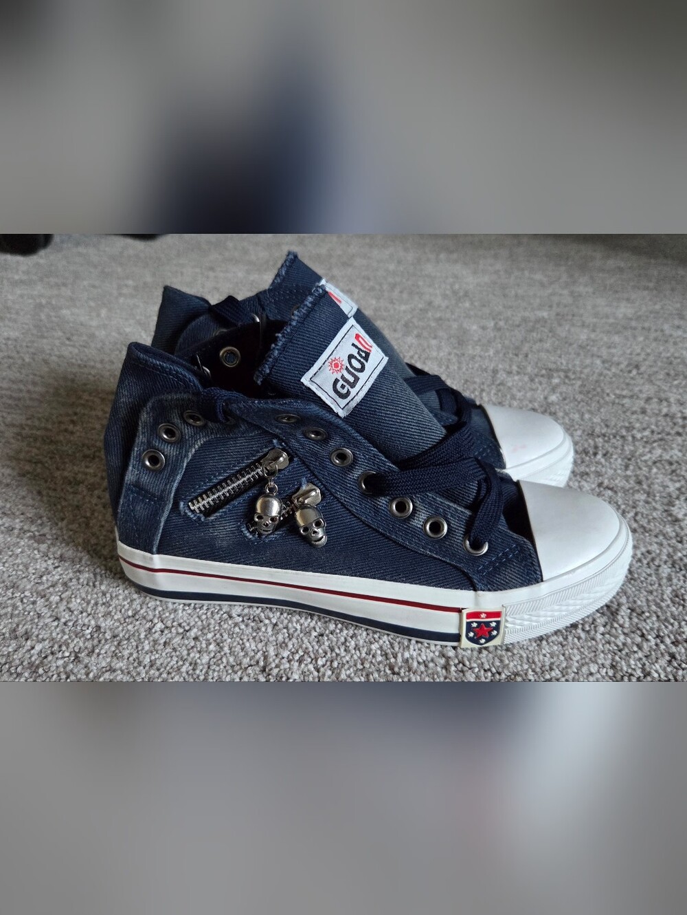 Guoan Navy High-Top Sneakers with Skull Zip Charms Grunge